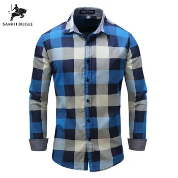 

Spring Autumn New 100% Cotton Oxford Plaid Shirt Men Long Sleeve Slim Fit Formal Business Mens Dress Shirts Social Shirt Male