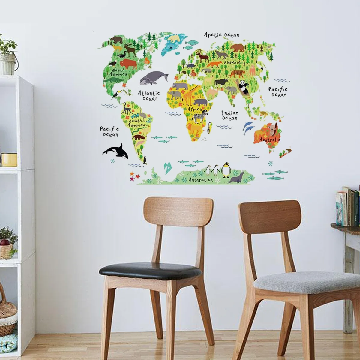 Большая Детская образовательная карта мира животных легко удаляемая наклейка художественная роспись домашний декор настенные наклейки