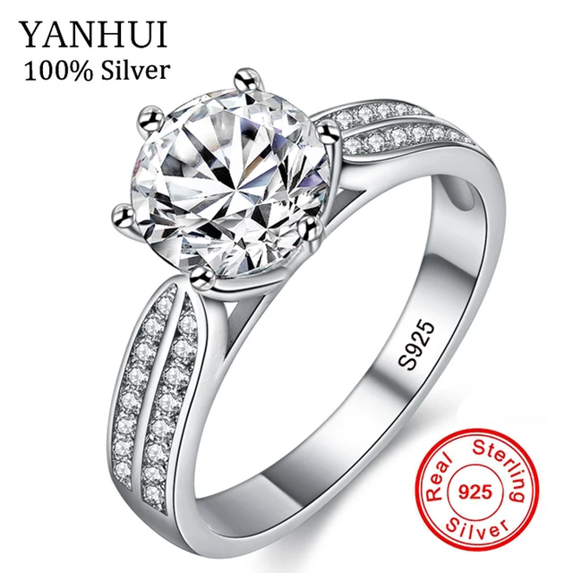 Yanhui 100 Real Natural 925 Sterling Silver Rings For Women Luxury Yanhui 100 Real Natural 925 Sterling Silver Rings For Women Luxury 8mm Sona Cubic Zirconia