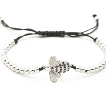 Золото Серебро Микро-паве cz кубический цирконий веревка отрегулированный браслет из медного бисера cj646 пчела Шарм плетеные браслеты ювелирные изделия для женщин