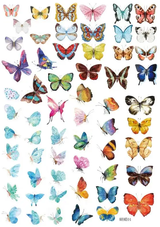 

Uncut A5 Hand Painted Butterfly Decorative Sticker Set Diary Album Label Sticker DIY Scrapbooking Stationery Stickers Escolar