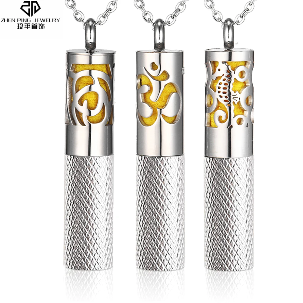 

Essential Oil Vial Diffuser Pendant Stainless Steel Embossing Aromatherapy Diffuser Perfume Locket Necklace Men Women