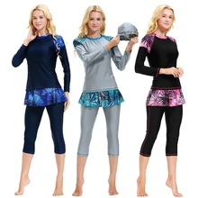 Женский длинный рукав, Мусульманский купальник хиджаб арабский Буркини с полным покрытием Floral mAh цветочный женский скромный купальник 3 шт плавания