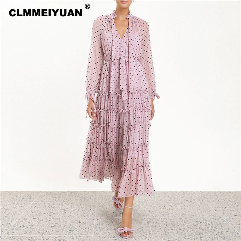 

Bohemian Fashion Women Purple Chiffon Maxi Dress Summer 2019 Polka Dot Long Dress Sexy V Neck Transparent Holiday Beach Vestidos