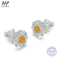 Новинка, Настоящее серебро 925 пробы, ручная работа, хризантема, в форме цветка, серьги-гвоздики, ювелирные изделия для женщин и девушек, горячая Распродажа EY022