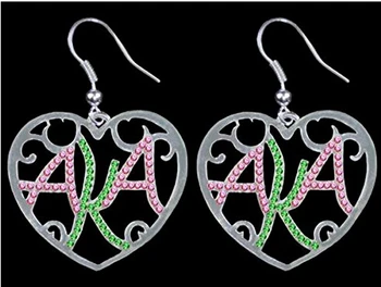 

10pair a lot Alpha Kapp Alpha Sorority AKA Sorority pink and green Crystal Heart Earrings
