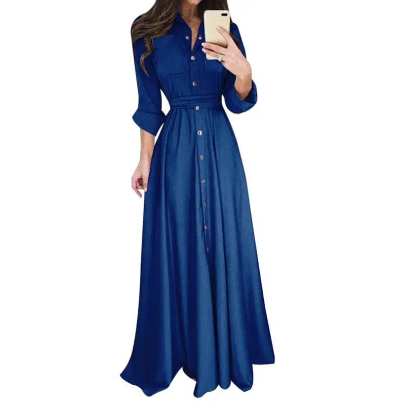 Boho Solid Women Dress Elegant Black Maxi Long Dress Work Office 3XL Plus Size Dresses Long Sleeve Button Party Dresses GV002 Boho Solid Women Dress Elegant Black Maxi Long Dress Work Office 3XL Plus Size Dresses Long Sleeve Button Party Dresses GV002