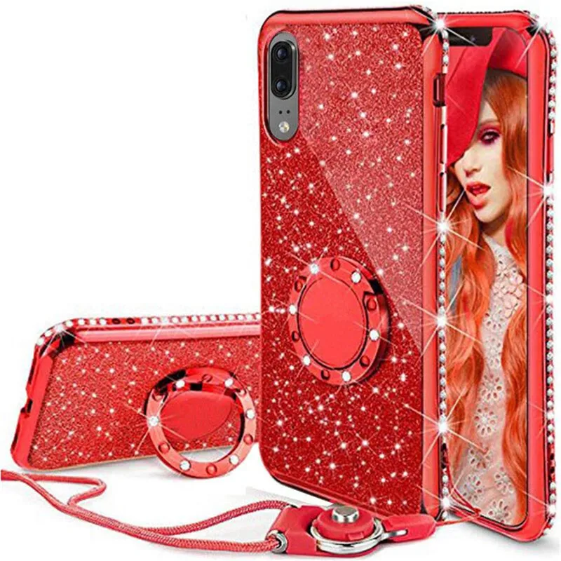 

Bling Diamond Case For Huawei P20 Huawei Mate 10 Lite Cover For iphone X 8 7 6s Samsung S7 S8 S9 Plus A5 2017 Finger Ring Fundas