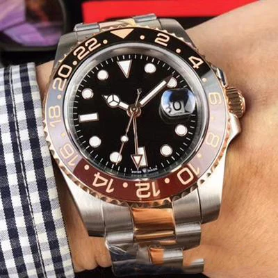 

Rose Gold Designer GMT Ceramic Bezel Luxury Brand Mens Mechanical SS Automatic 2813 Movement Watch AAA Watches men Wristwatches