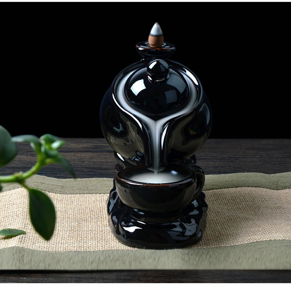 Home Decor Creative Teapot Ceramic Smoke Backflow Incense Tower Burner