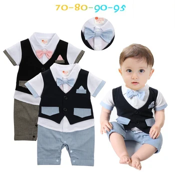 

Summer Short Sleeve Romper for Baby Boys Cow Houndstooth Gentleman Boy Suits Toddler Jumpsuits Children Clothing Set for 0-2Y