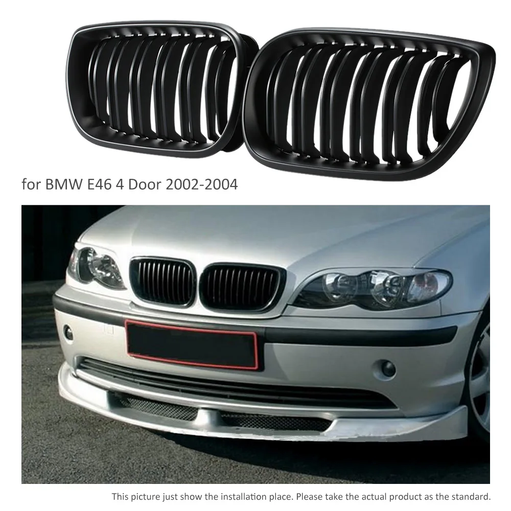 

One Pair Car Matte Black Front Grille Grilles for BMW E46 4 Door 2002-2004