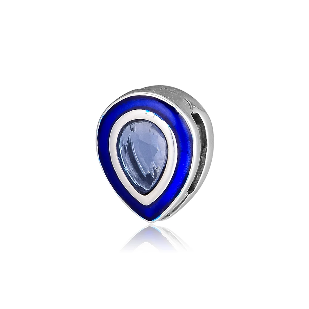 

CKK Silver 925 Jewelry Reflexions Dazzling Blue Droplet Clip Charm Beads Fits Original Reflexions Bracelet