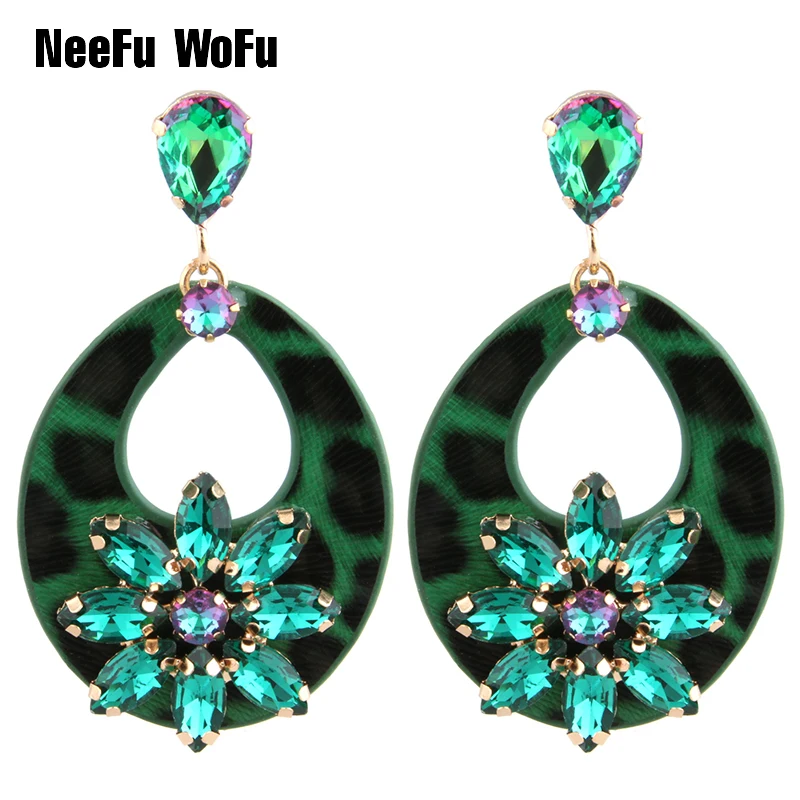 

NeeFu WoFu Water Drop Flash Leather Earrings Crystal Big Earring Large Long Brinco Ear Accessories Oorbellen Christmas Gift