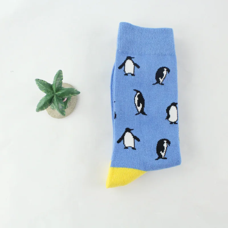 Penguin Мужские счастливые носки, летние хлопковые забавные носки, новинка, женские спортивные носки с изображением инопланетянина, мужские носки с чесаными усами Чили - Цвет: Penguin