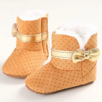 

Faillette Winter Warm Cotton Baby Solid Slip On Moccasin Newbron Baby First Walker Soft Bowknot Snow Boots