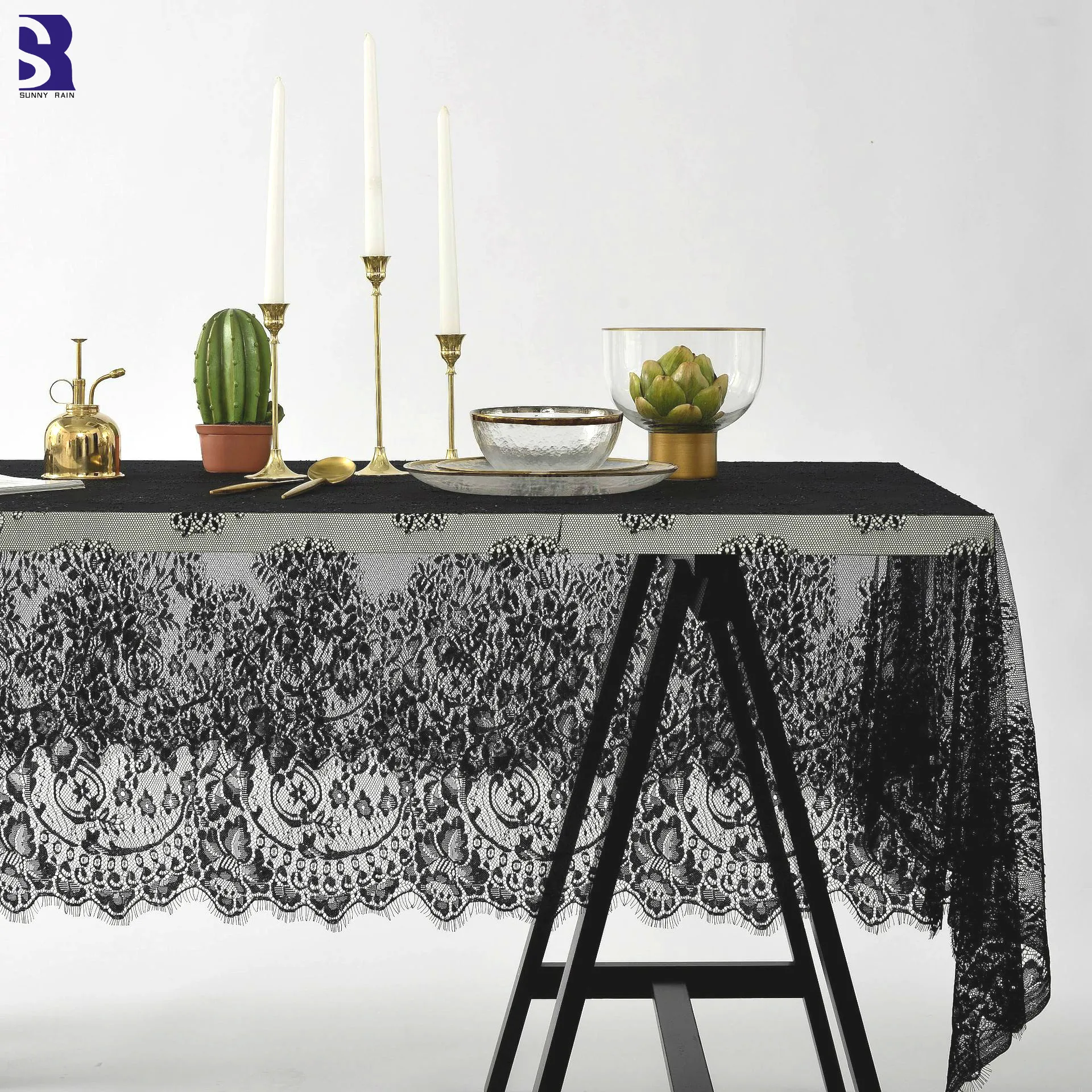 

SunnyRain 1-Piece Black Lace Tablecloth Crochet Table Cloth for Dining Table Rectangle Crocheted Coffee Table Cover