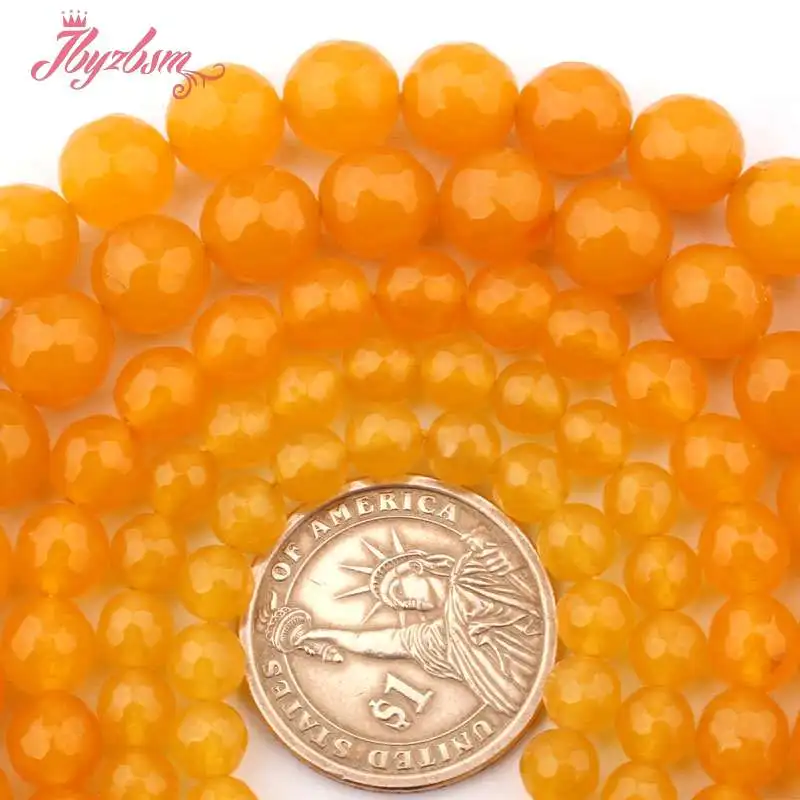 

6,8,10mm Faceted Round Beads Ball Yellow Jades Stone Beads For DIY Necklace Bracelats Earring Jewelry Making 15" Free Shipping