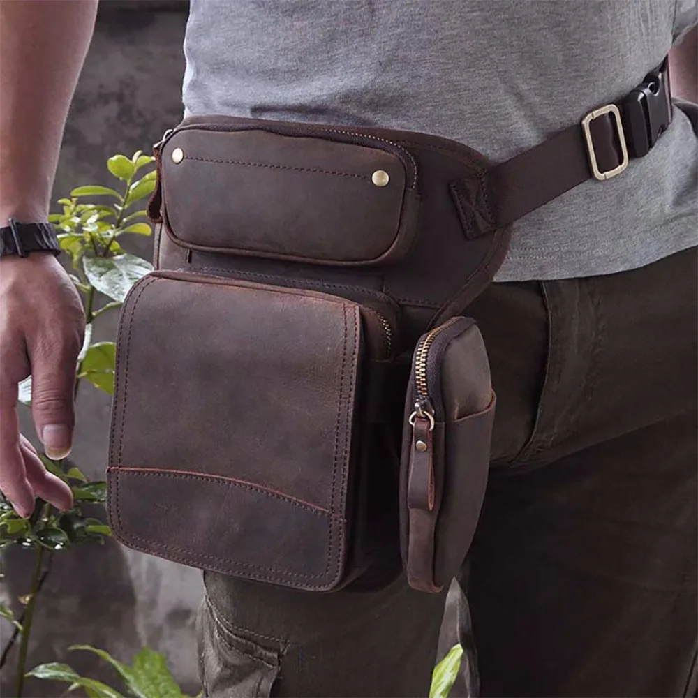 

Crazy Horse/Oil Wax Cowhide Leg Drop Bag Men Hip Bum Militrary Assault Fanny Belt Pack Genuine Leather Vintage Male Waist Bags