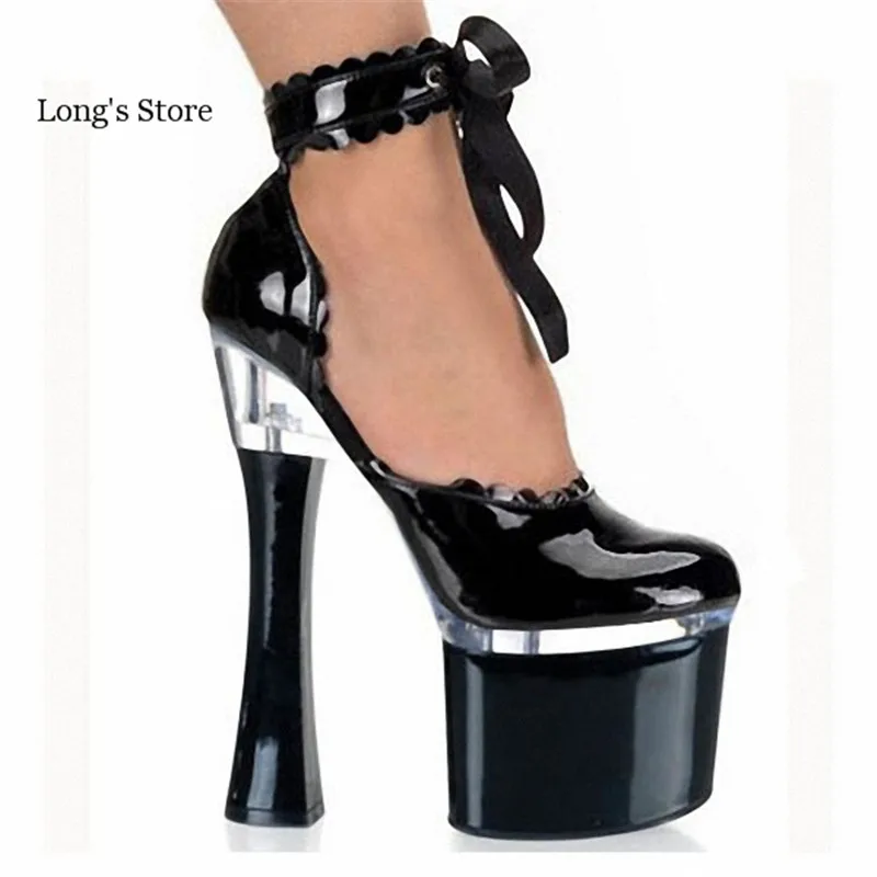 

CDTS:Plus:35-45 46 Spring 18cm zapatos mujer rquare heels sexy Patent Leather platform pumps women's wedding shoes drop shipping