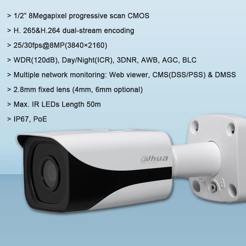 Оригинальная сетевая камера Dahua IPC HFW1831E 8MP WDR IR Mini Bullet с макс. ИК светодиодами
