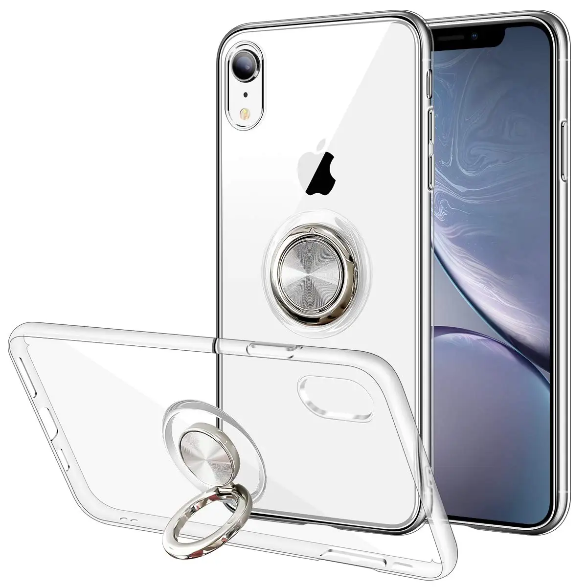 

Conelz For Iphone xs xr xsmax Transparent Case 360 Rotation Ring Holder Kickstand Magnetic Car Thin Soft TPU Protective Cover