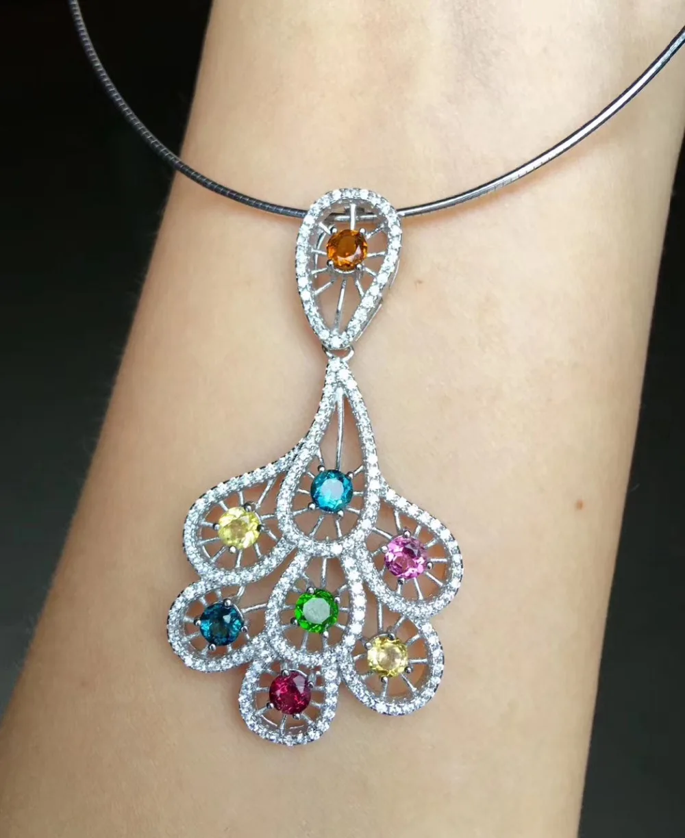 Pendentif tourmaline multicolore naturel pierre précieuse naturelle Phoenix tai collier pendentif v