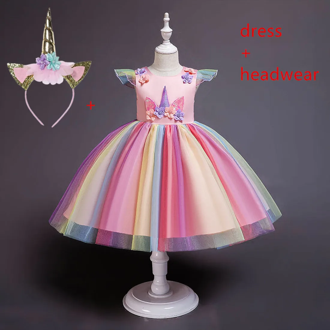 

2019 Flower Girls Unicorn Tutu Dress Pastel Rainbow Princess Girls Birthday Party Dress Children Kids Halloween Unicorn Costume