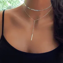 Простое длинное ожерелье чокер для женщин серебряная монета чокер ожерелье s Воротник Колье ras du cou femme