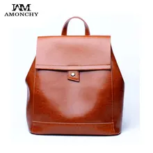 AMONCHY Female Genuine Leather Backpacks Vintage Fashion College Backpack Natural Skin Women’s Travelling Backpacks Shoulder Bag