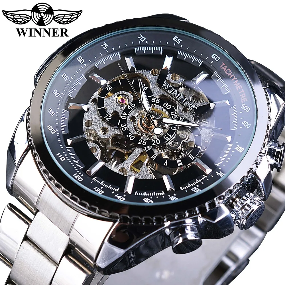 Kopen Winnaar Sport Ontwerp Bezel Golden Horloge Heren Horloges Topmerk Luxe Montre Homme Klok Mannen Steampunk Automatische Skelet Horloge