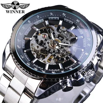 Winner Sport Design Bezel Golden Watch Mens Watches Top Brand Luxury Montre Homme Clock Men Steampunk Automatic Skeleton Watch classic dual movement design automatic quartz watches clock mens watches top brand luxury watch men skeleton wrist watch