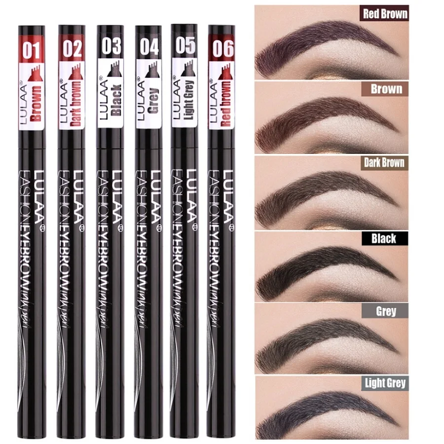 

LULAA Waterproof Natural Eyebrow Pen Four-claw Eye Brow Tint Makeup 6Color Eyebrow Pencil Tattoo Brown Black Grey Brush Cosmetic