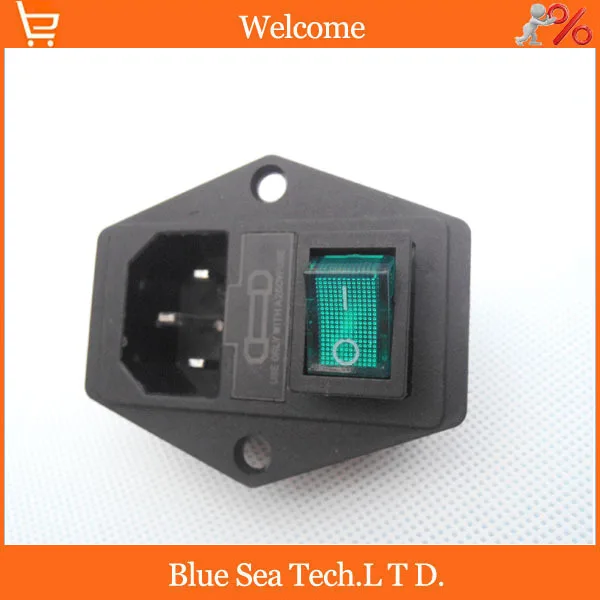 

2pcs 3 in 1 Fuse switch socket with Green light,AC power socket 4Pin 10A 250V with Fuse Block+10A Fuse,Free Shipping
