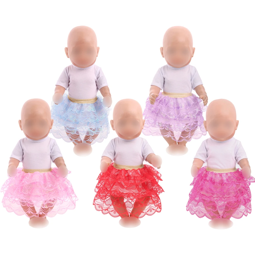 

Dolls clothes American white T-shirt + lace cake skirt Dress toy accessories fit 43 cm baby and 18 inch Girl f740