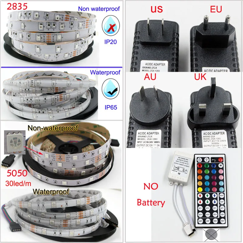 RGB светодиодная лента 5050 2835 3528 гибкая ip 20 водонепроницаемая неоновая лампа tira ик