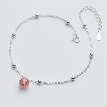 1 шт. реальные. 925 стерлингового серебра Fine Jewelry клубника камень и круглые бусины ножной браслет GTLS591