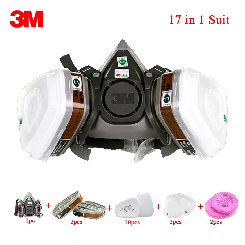 

3M 6200 Half Face 17 In 1 Suit Paint Spray Dust-proof Respirator Protector Gas Mask Safety Work Filter Dust Mask Filter Medium