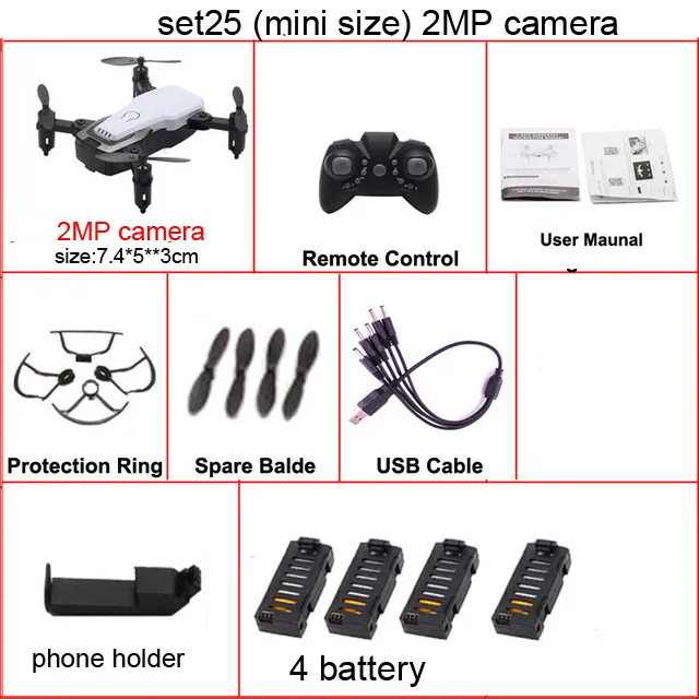 Lamsam x12 Дрон FPV селфи Дрон складной Дрон с камерой HD 0.3MP/2MP камера Wifi RC Квадрокоптер VS X12 E58 - Цвет: set25