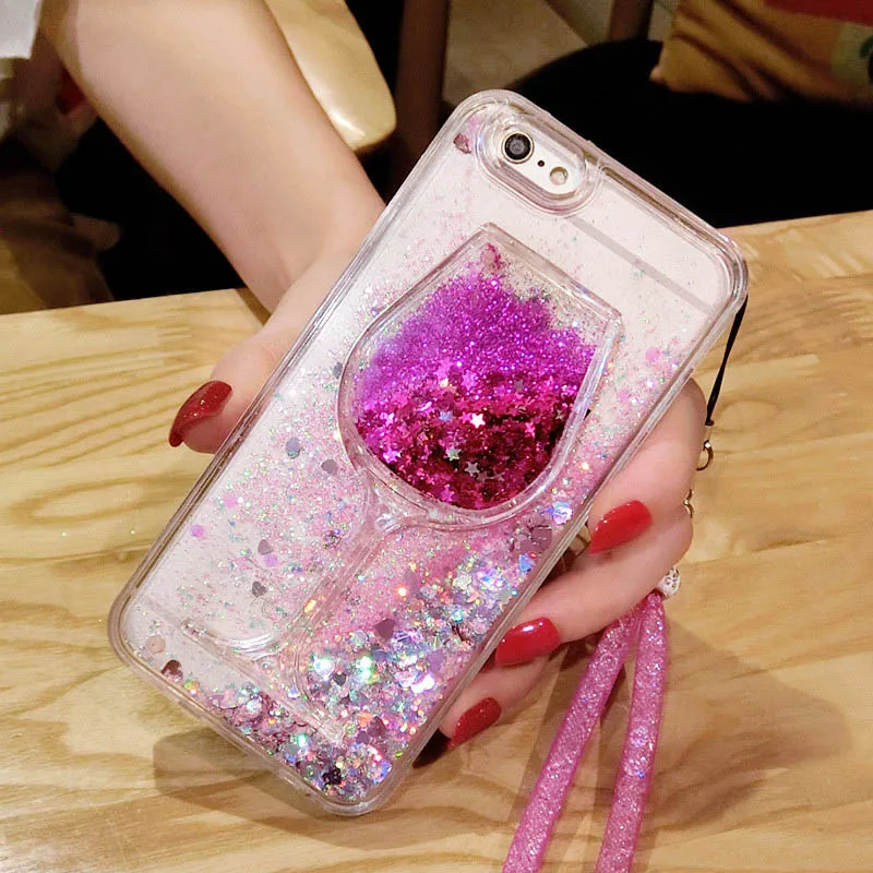 Чехол для iPhone 6S 7 8 Plus X XS MAX XR Стразы вина с бриллиантами задняя крышка зыбучий