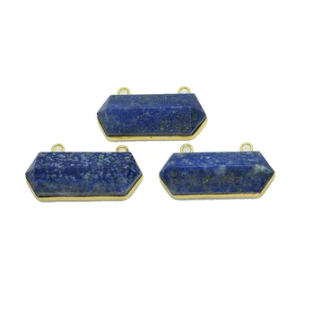 

Natural Lapis lazuli Stone pendant connector for women necklace 2020 Blue hexagonal prism Gold bezel double loop chakra healing