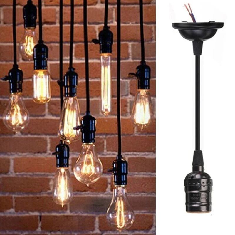 1pcs Black Ceiling Pendant Lamp Light Base Socket E27 Screw Bulb Holders with Wire