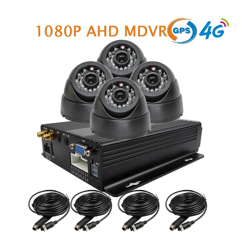 

Free Shipping 4 Channel GPS 4G 1080P AHD SD Car DVR MDVR Video Recorder Realtime Monitor Metal Car Dome Camera for Truck Van Bus