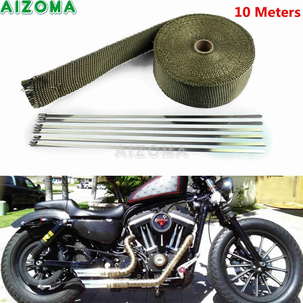 LAMEK 10M*5CM Black Exhaust Tape,Motorbike Heat Wrap Tape Roll Titanium Insulating Tape with 10pcs Cable Ties and A Pair of Nylon Gloves for Car Motorcycle Industry Tractor 