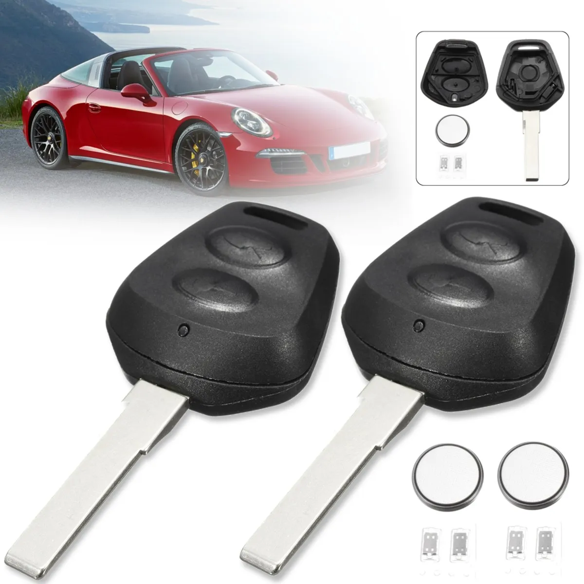 2Pcs 2 Buttons Lock Unlock Car Remote Fob Key Case Shell With font b Battery b