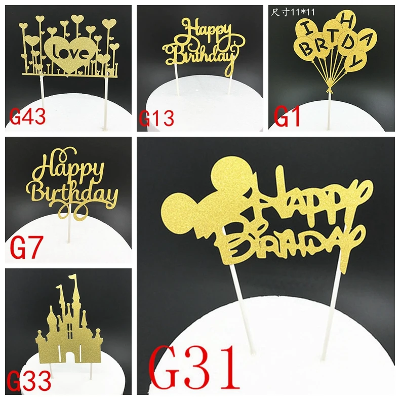 

1pcs Creative Cake Topper Happy Birthday Flags Colorful Mickey gold For Family Birthday Party Cake Baking Decoration Supplies