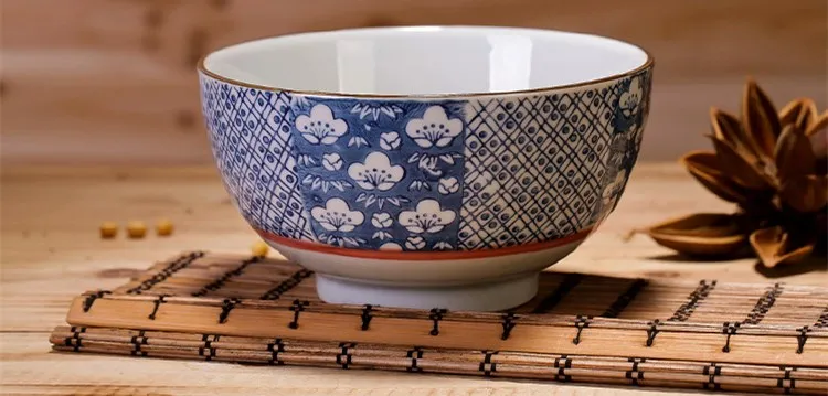6 дюймов с лапшой чаша японский Керамика толстые чаша синий и белый глазурь ручной росписью Слива чаша практичный суп салат чаша для риса