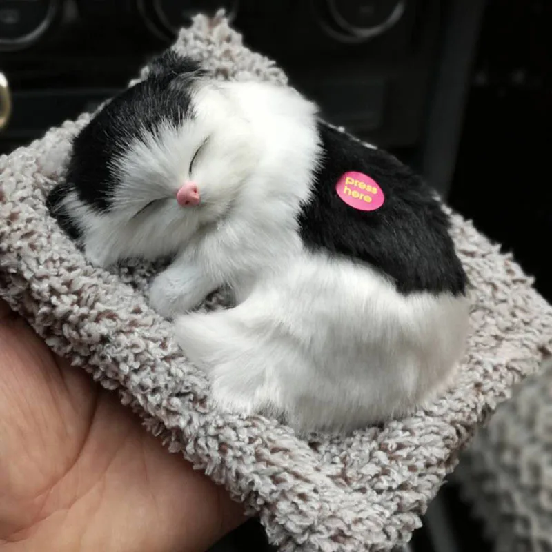 Милые украшения приборной панели автомобиля, имитация спящего кота, украшение для милых плюшевых котят, кукла, игрушка, аксессуары для интерьера автомобиля - Название цвета: Black White
