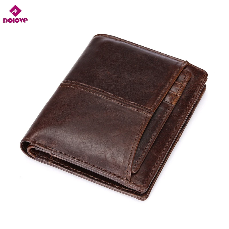 

DOLOVE Men's wallet short leather wallet folding wallet short section men's leather cowhide wallet vertical money bag