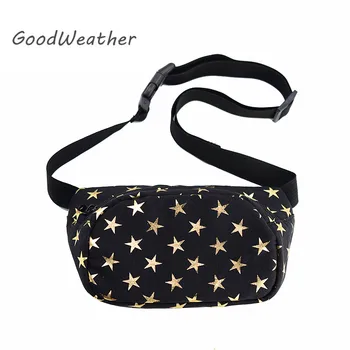 

Designer belt bag for women fashion bling star print black cotton waist pack woman high quality soft waist packs soft belt bags